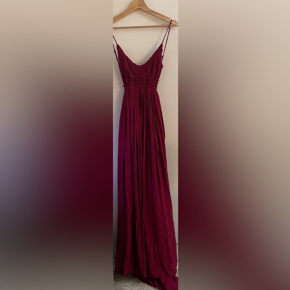 Windsor Burgundy Crochet Upper Maxi Dress with Spaghetti Straps Boho Fairy - Picture 2 of 7
